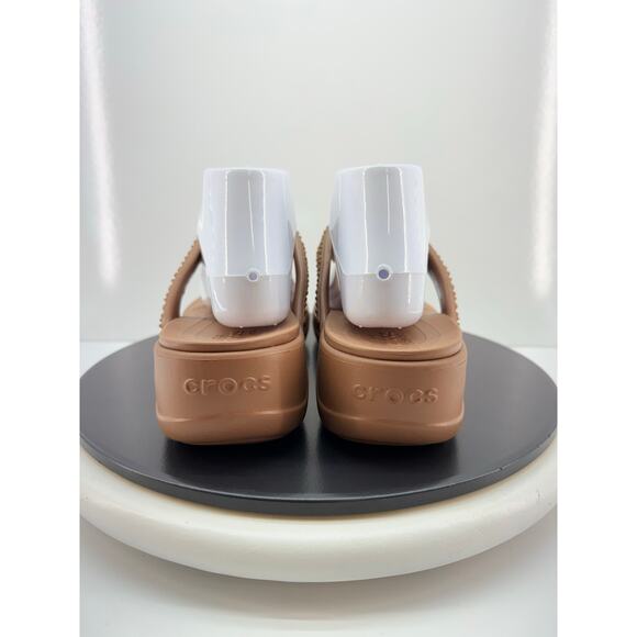 Crocs Monterey Shimmer Womens 11 Wedge Flip Flop Sandals Bronze Brown Platform - Picture 8 of 13